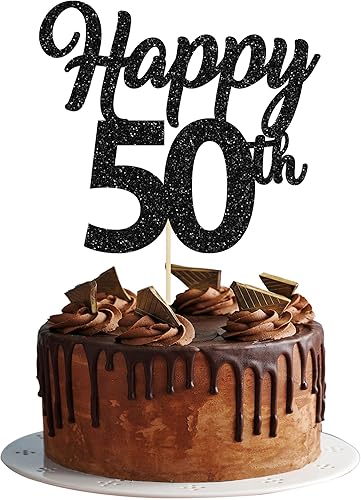3 piezas de decoración para pastel de 50 años, con purpurina negra, número 50, decoración para felicitaciones a 50 años de edad, 50 cumpleaños,