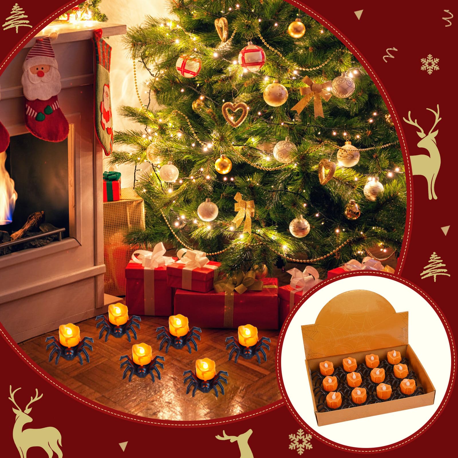 Halloween Candele Senza Fiamma, XRR 12 pezzi Halloween Candele Ragno Tealight Luci a Candela Senza Fiamma Di Halloween, Candele LED tremolanti per Decorazione Horror di Halloween