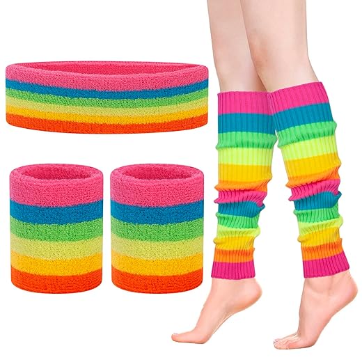Leg Warmers for Women 80s Headband Wristbands Neon Leg Warmers Set for Sport Yoga - 80s Workout Clothes 90s Outfit for Women (Multicolor)