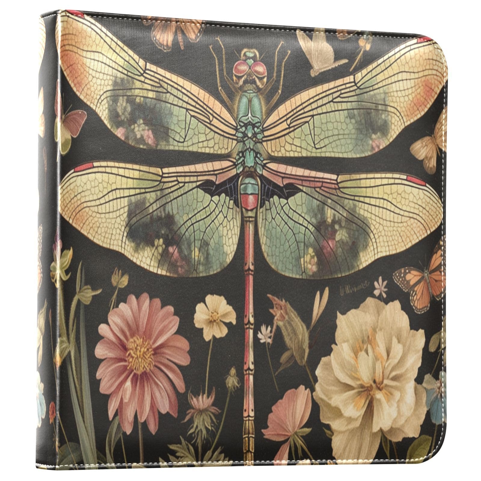 Kigai Dragonfly Flowers Photo Album Self Adhesive Scrapbook Album Leather Cover DIY Picture Scrap Book with 20 Adhesive Sheets, 11.8x24x0.8 inch