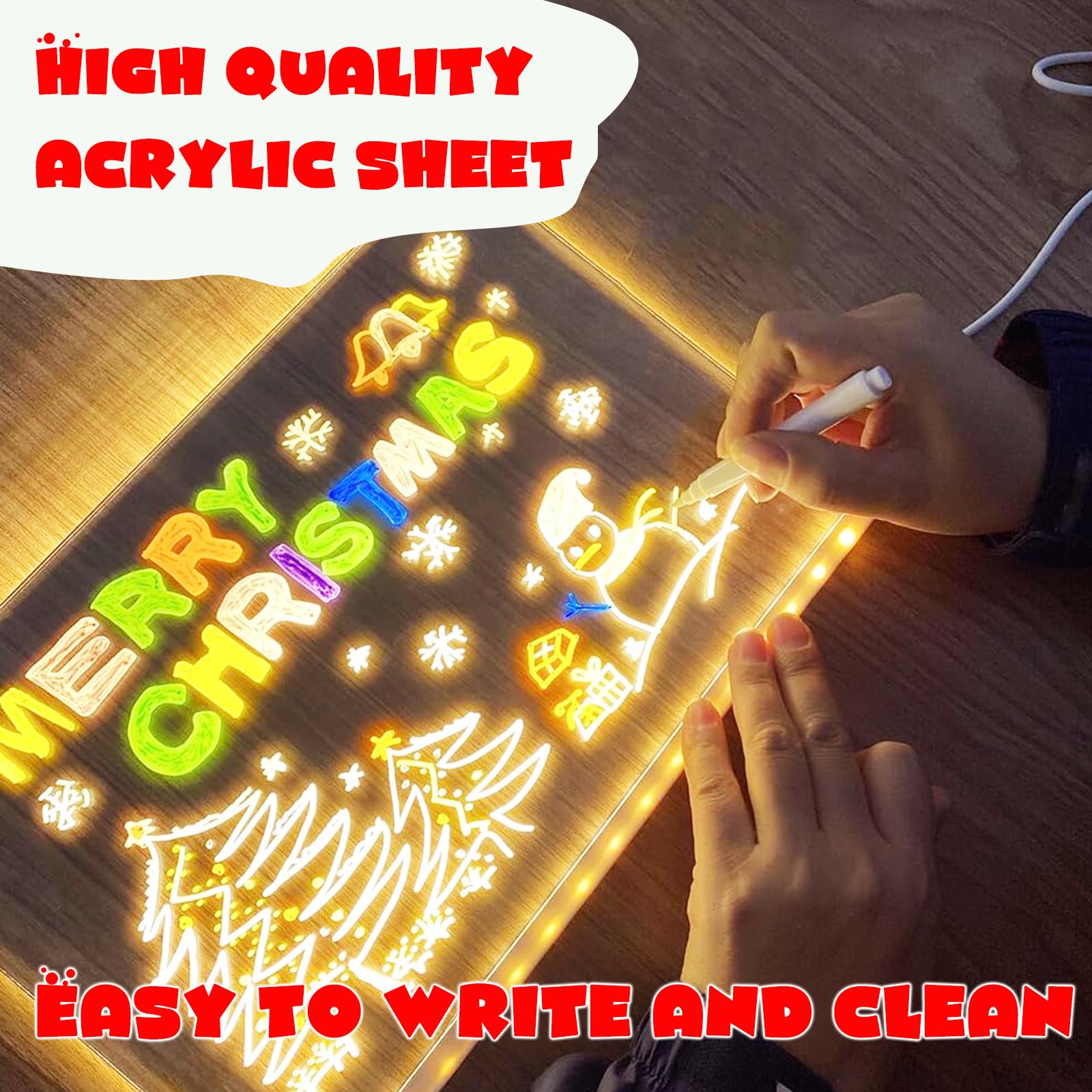 LED Note Board With 7 Colors Pen,Magic Note Board Glowing Acrylic Message Marker Board With Light,LED Illuminated Drawing Board Light Up Dry Erase Board With Stand For Office School Home
