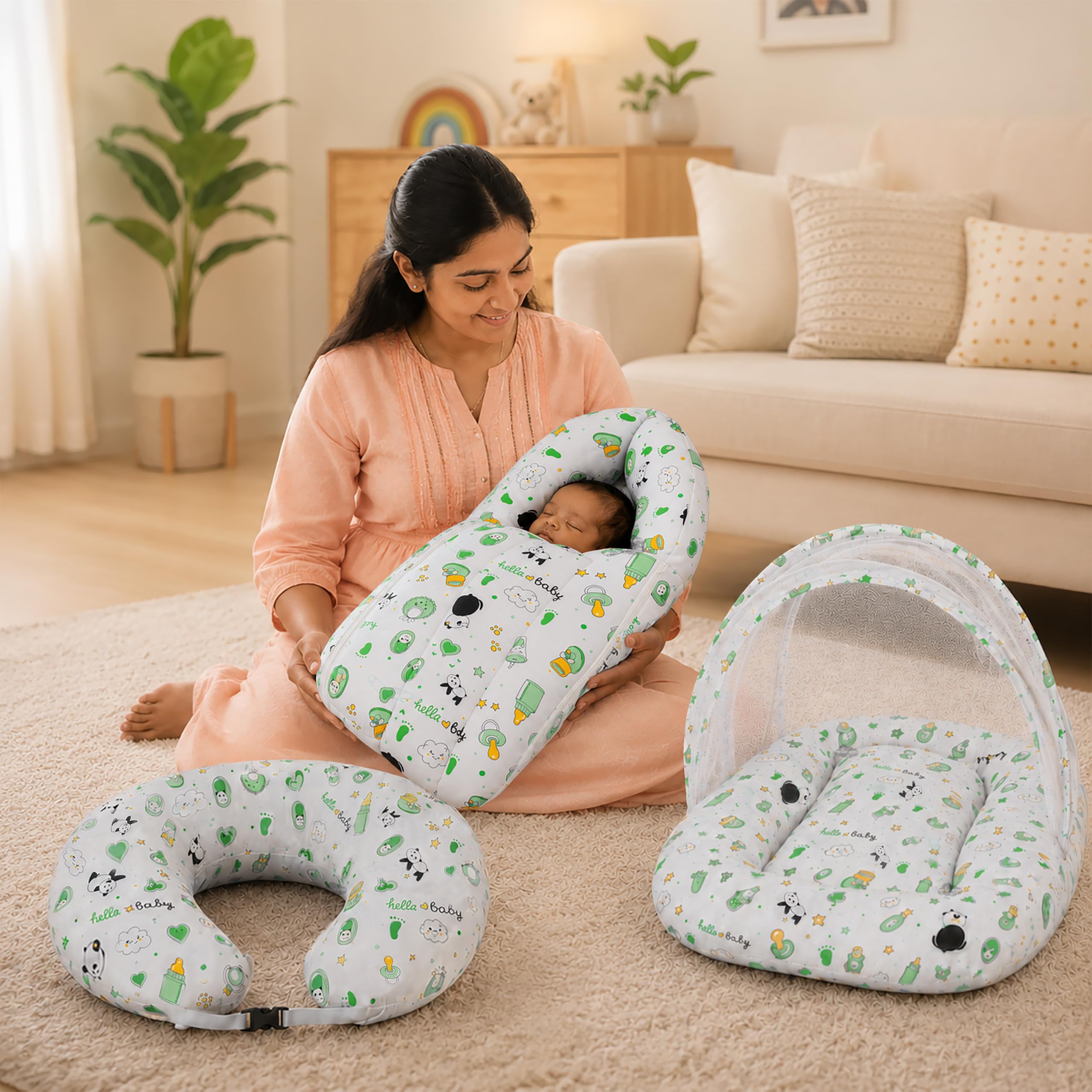 Panda Blue Baby Bedding Set - Sleeping Bag & Mosquito Net -30