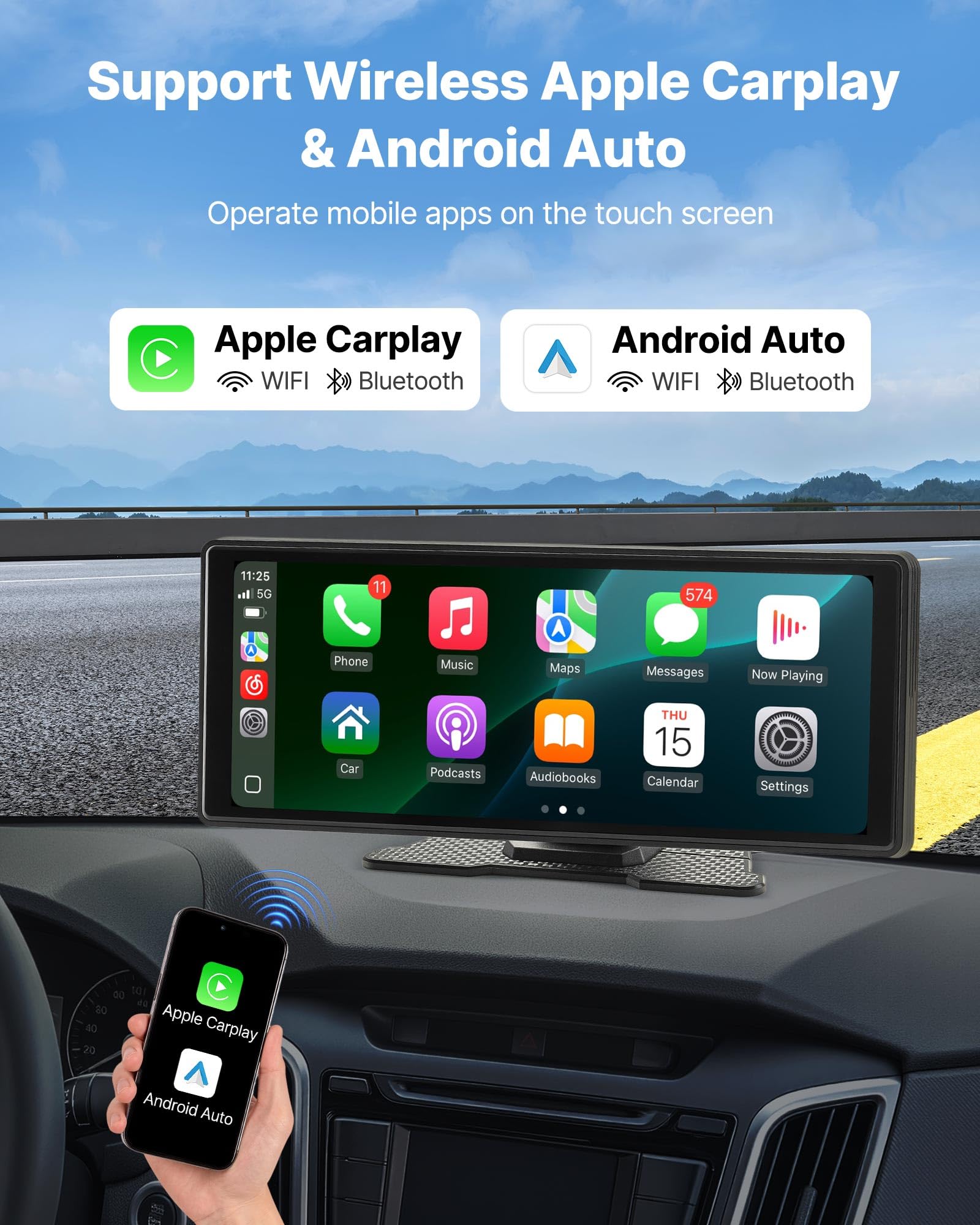 VEVOR Autoradio sans Fil, Écran Central Tactile HD 25,4 cm, Compatible avec Apple CarPlay et Android Auto, Commande Vocale, Mirror Link, Bluetooth, Navigation GPS, Accessoires pour Voitures Camions