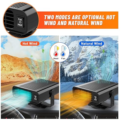 Miniatura 4 de Calentador de coche de 12 V 120 W portátil 2 en 1 ventilador de calefacción y refrigeración con enchufe en encendedor de cigarrillos, desempañador y