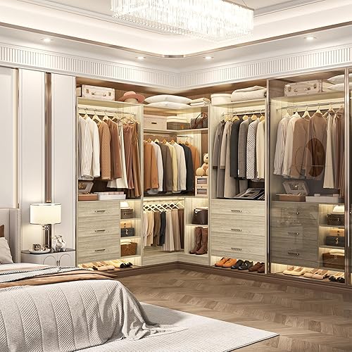 Miniatura 2 de Aheaplus Sistema de armario con 6 cajones, 4 varillas para colgar y torre de esquina, sistema de armario de esquina con colgante, organizador de