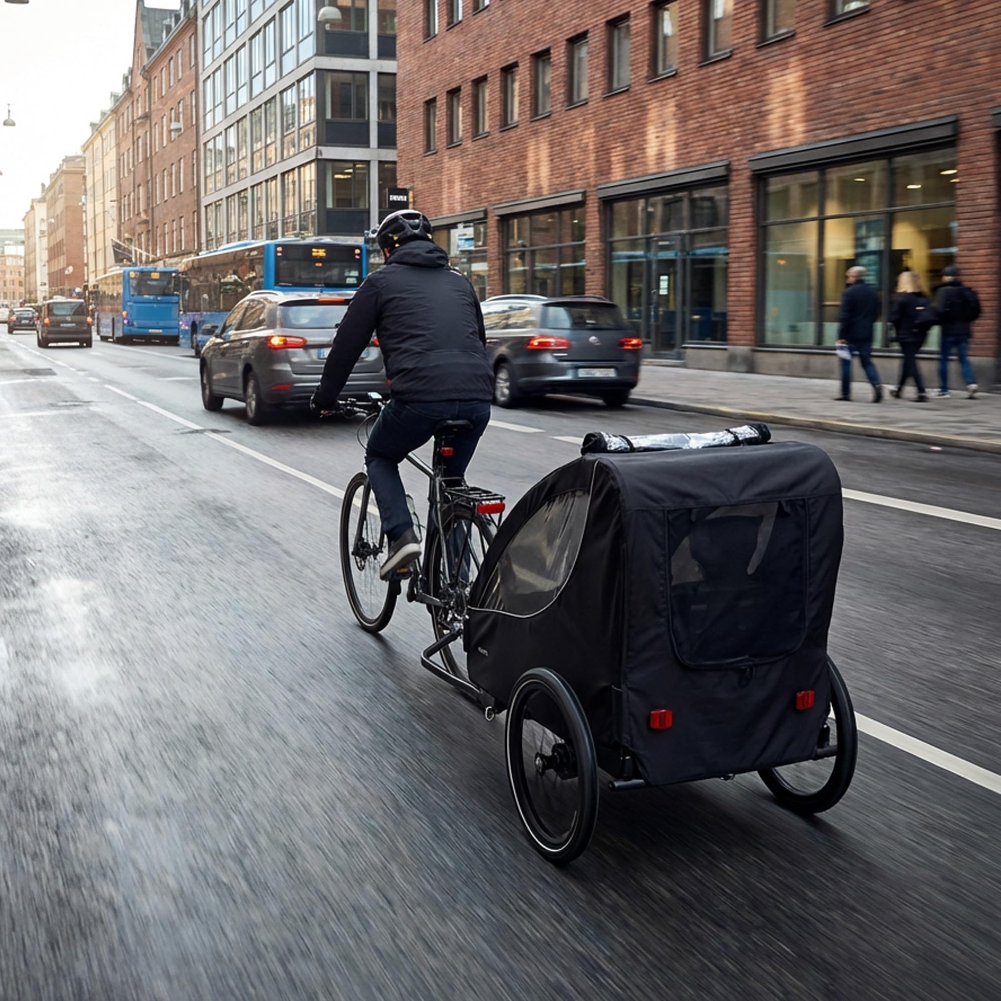 Track Fahrradanhänger für 2 Kinder ab 9 Monaten bis 22 kg/120 cm/6 Jahren, kompakt Faltbar, Mit Ablagekorb und 5-Punkt-Gurt, Max. 45 kg, Schwarz