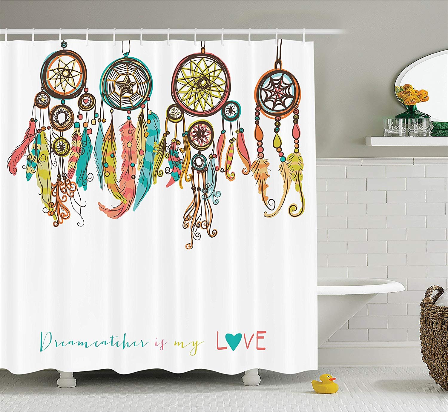 Rdsfhsp Native American Shower Curtain Colorful Ethnic Dreamcatchers Native American Tribal Design Elements Print Fabric Bathroom Decor Set with Hooks Multicolor