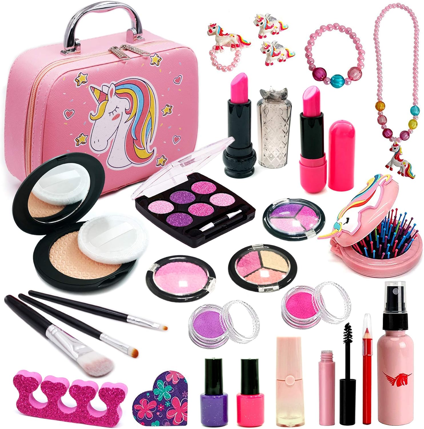 子供プラスチックメイクアップセット ままごと 子供 化粧品おもちゃ，プラスチック 女の子 小さい化粧台 ごっこ遊び メイクアップおもちゃ 化粧品おもちゃセット ガールズコスメ玩具 6 7 8 9 10歳児に適しています