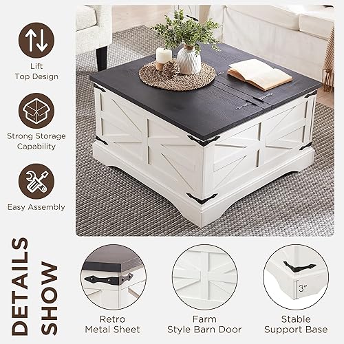 Miniatura 5 de JXQTLINGMU Mesa de centro con parte superior elevable de granja con almacenamiento, mesa central cuadrada de madera de 36 pulgadas con gran