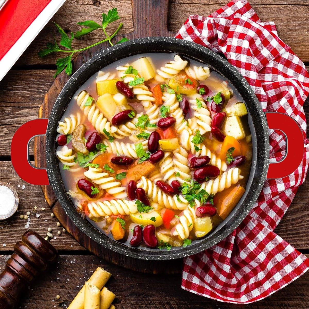 Royal Swiss® Marmite induction - Poêle induction avec Poignées amovibles - Ø 28 cm / 10,5 litres - Casseroles à soupe avec couvercle - Pan tous feux - Revêtement antiadhésif - Beige (Noir, 28cm)