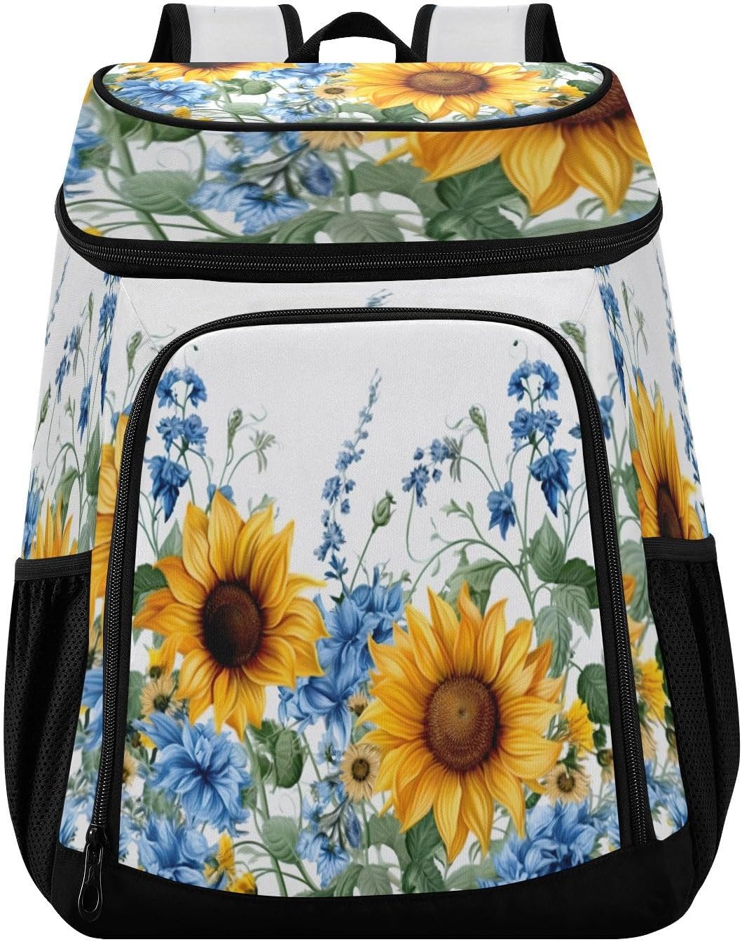 Sunflowers and Bluebells (3) Cooler Backpack 36 Cans Leakproof Waterproof Backpack Cooler Bag Beach Accessories Travel Camping Fishing Backpack for Women Men