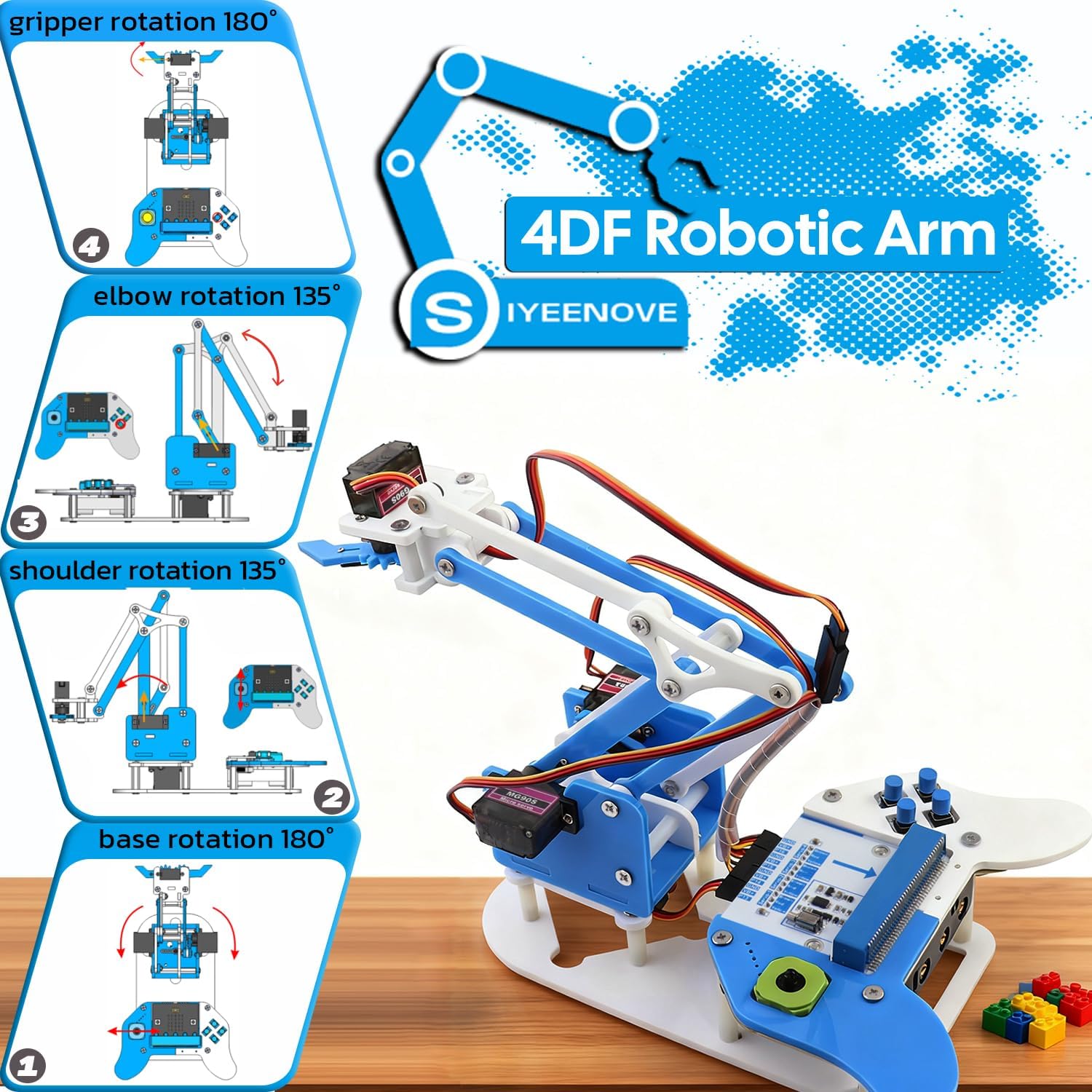 microbit Smart Robotic Arm Kit, 4DF Programmable Mechanical Arm Building Kit for Makers & STEM Enthusiasts to Learn Coding, Science & Engineering, Micro:bit v2 and AA Batteries not Included