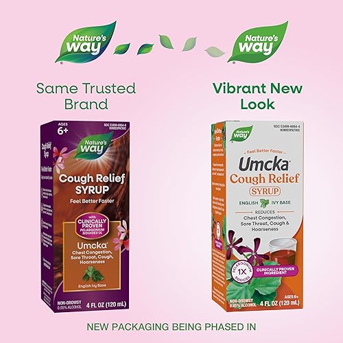 Miniatura 2 de Nature's Way Umcka Cough Relief Syrup, Chest Congestion, Sore Throat, Cough, Hoarseness, Phenylephrine Free, Homeopathic, Non-Drowsy, 4 Fl Oz