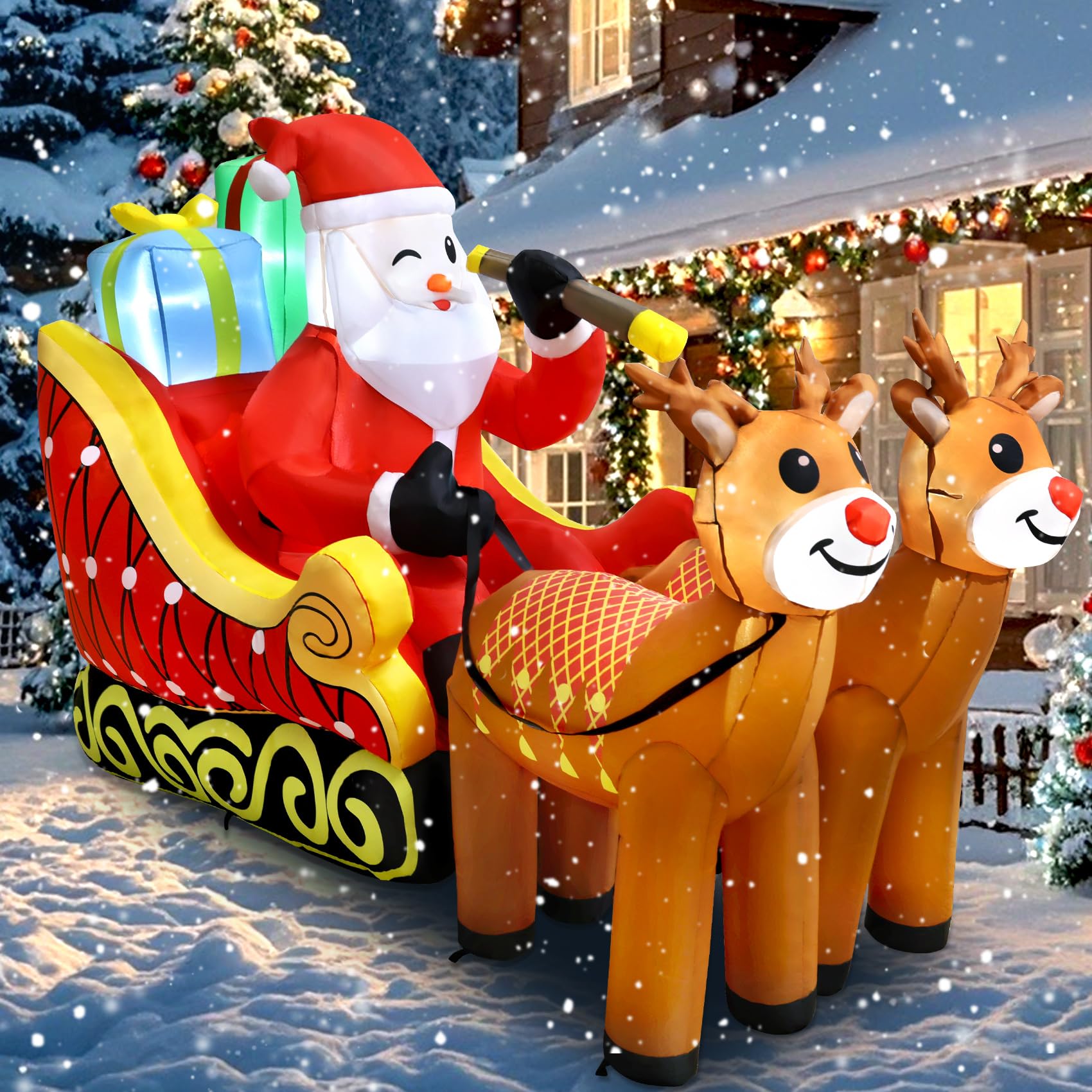 Snapklik.com : TCFUNDY 7.2FT Christmas Inflatable Santa On Sleigh