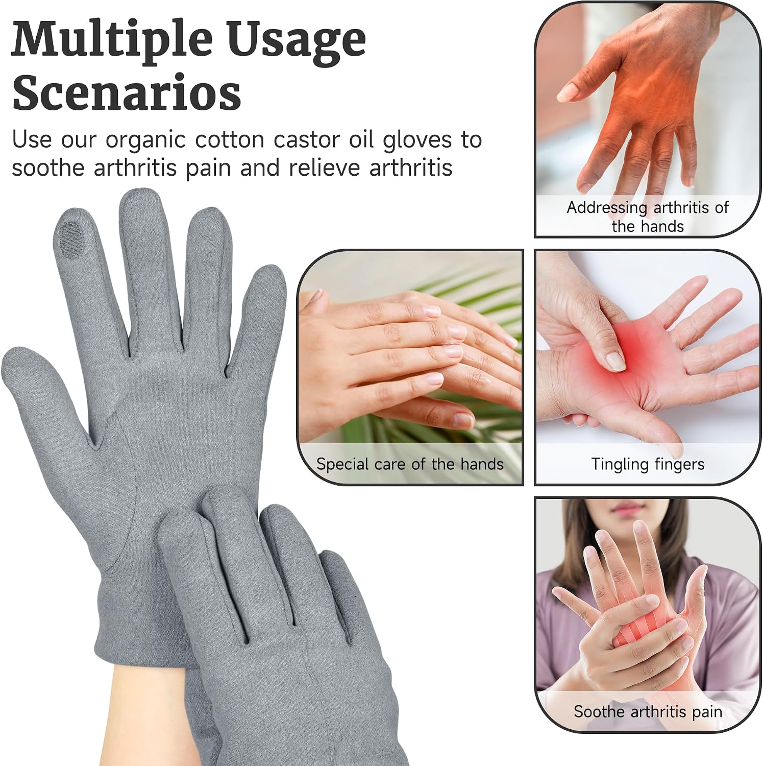 2 Pcs Castor Oil Pack Wrap for Hands, Organic Castor Oil Wrap Castor Oil Gloves for Wrist Arthritis and Carpal Tunnel Gray(Oil are Not Include)