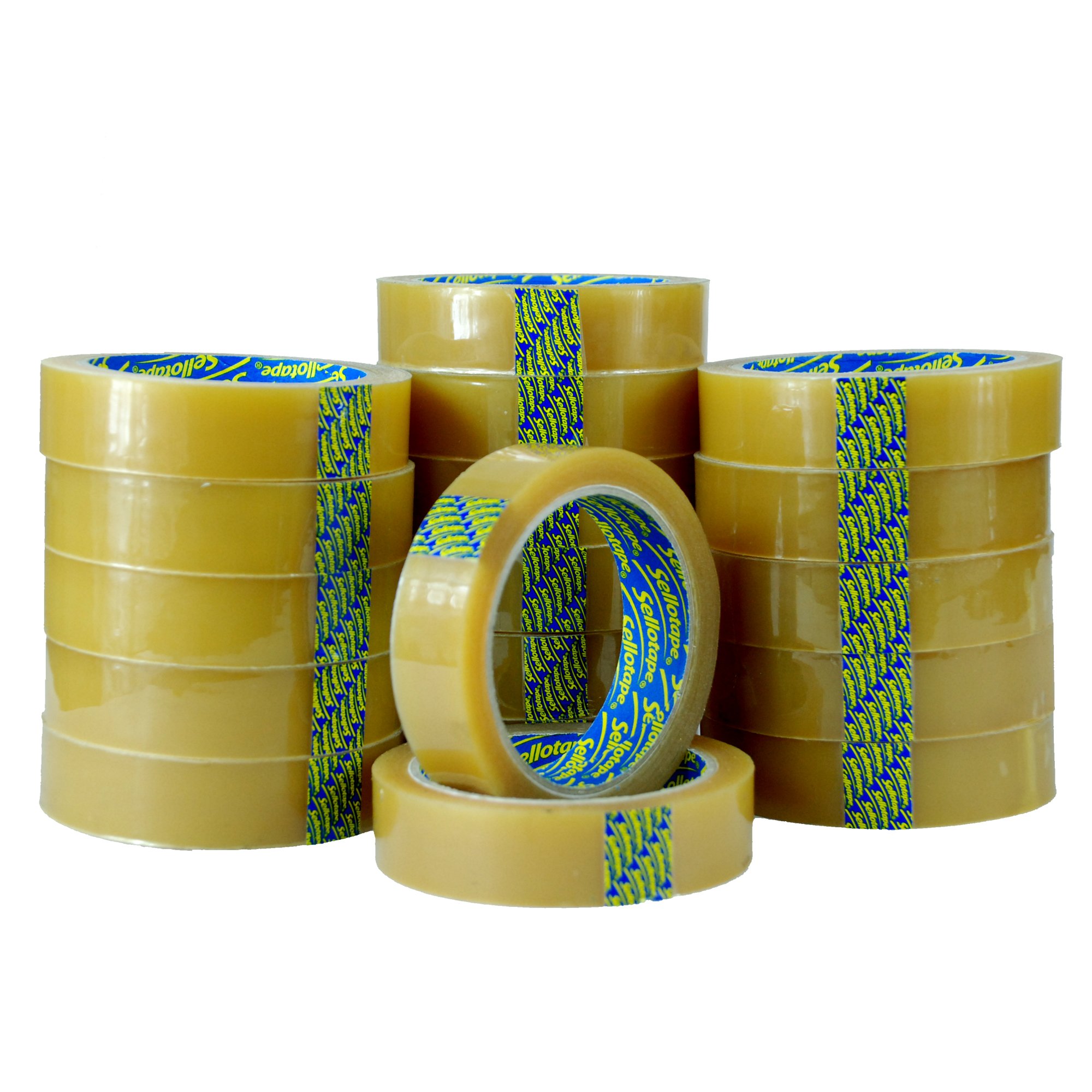 18 x Sellotape Original Golden Tape Roll Clear Non Static Easy Tear Tape 24mm x 50m - No Need for Scissors - Ideal for Home, Office or School Use.