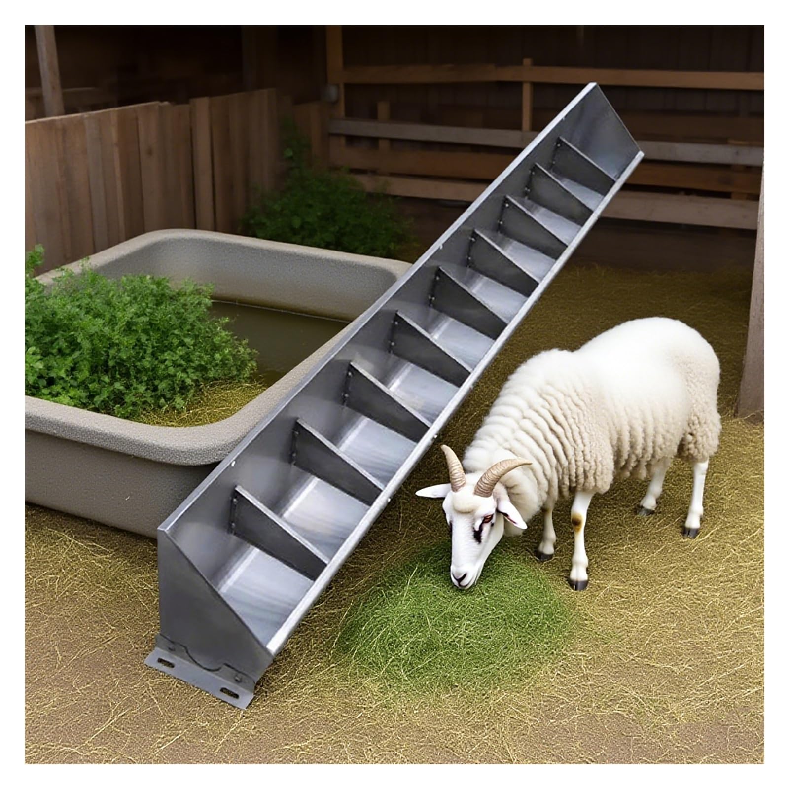 Mangiatoia per capre, mangiatoia Resistente in Acciaio Inox per 4/5/8/10 capre e Pecore, 51 x 99 x 140 cm, Design da Appendere/da Terra, Ideale per recinti per Pecore e allevamenti di suini