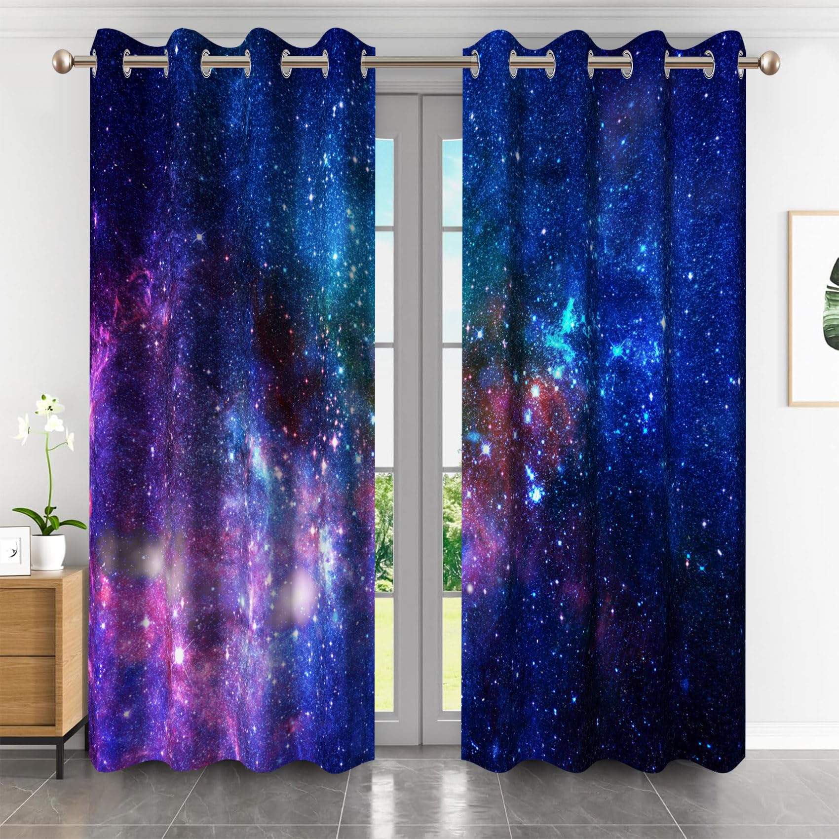 Ttincceer 140x245cm Galaxy Nebula Blackout Curtains for Boy Girl Bedroom Starry Sky Universe Outer Space Room Darkening Drapes with Grommet for Living Room Window Treatments Thermal Insulated - Image 2