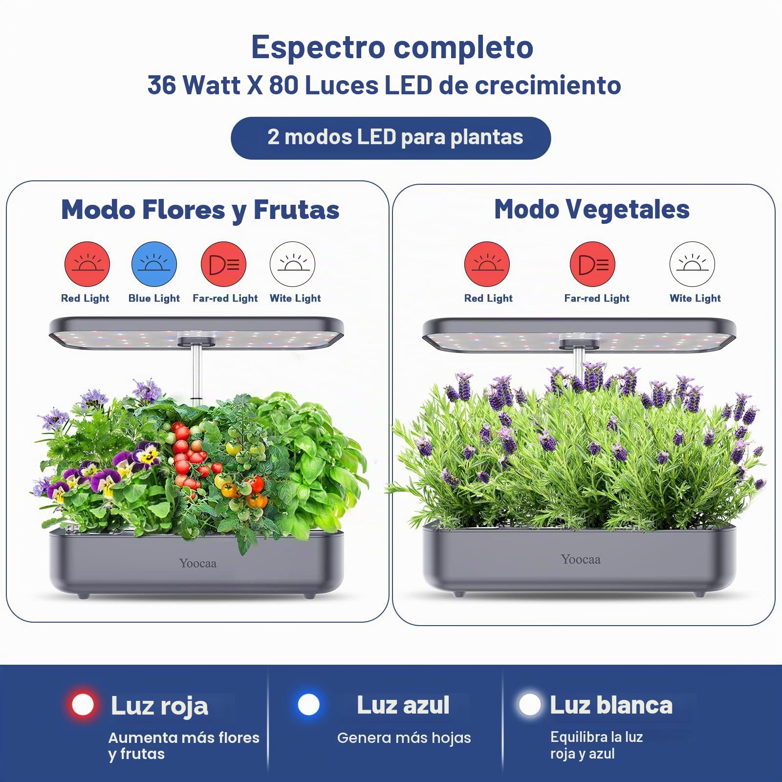 Indoor Cultivo Hidroponico Interior - Sistema de Cultivo Hidropónico 12 Plantas con Altura Regulable, luz LED de Crecimiento automática (Gris)