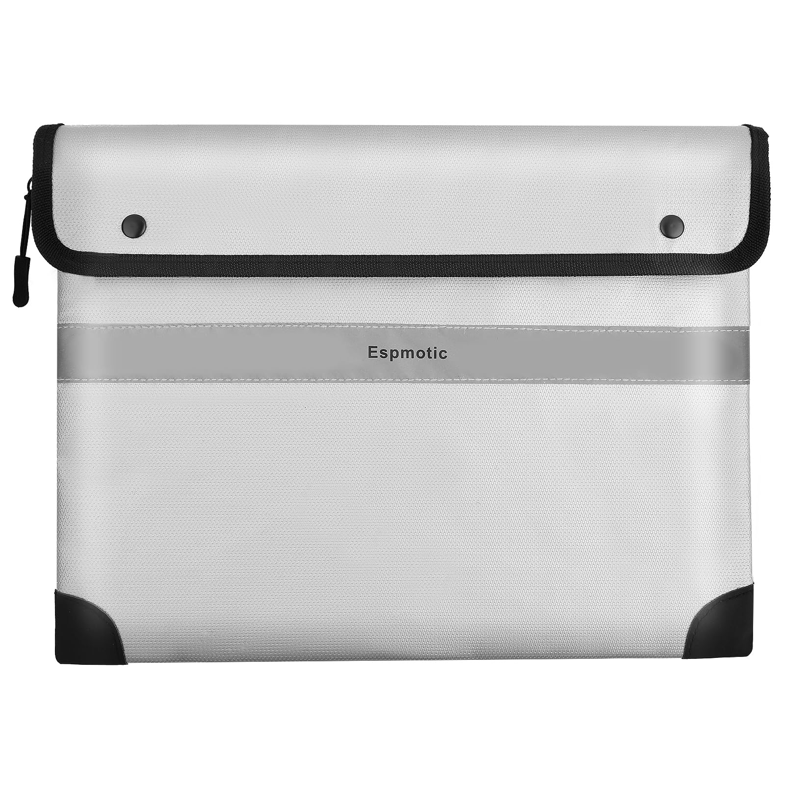 Fireproof Document Bag – 5200°F Heat-Resistant, 10.6"x14.2" Waterproof Money Pouch with 8-Layer Protection, Zipper and Snap Closure, Reflective Strip for Quick Access, Gray