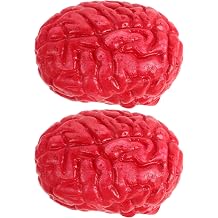 VICASKY 2pcs Fake Brain Organs Props Halloween Fake Body Parts Latex Red Brain Model Stage Props Haunted House Decoration - 5Inch