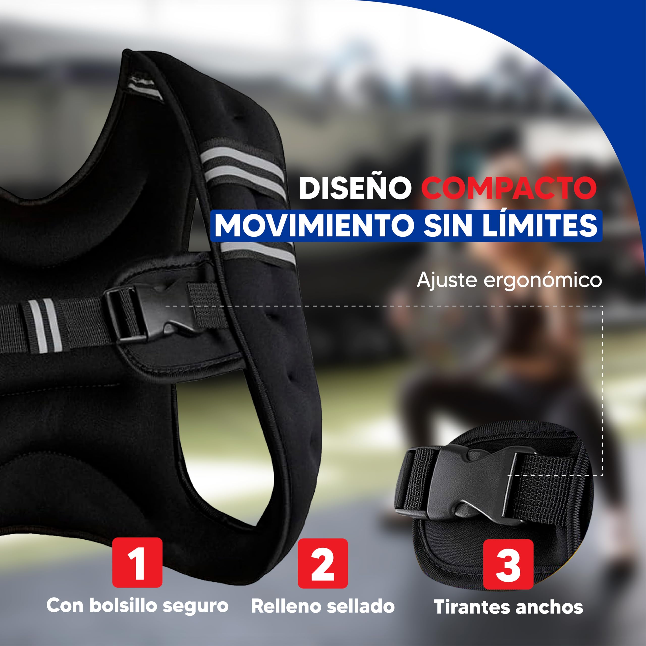 Chaleco Lastrado de 5/10Kg con Tira Elástica y Hebilla Regulable para Entrenamiento de Fuerza en Gimnasio o Casa - Chaleco Pesa Entrenamiento para Cossfit, Cardio – Chaleco Lastrado con Bolsillos