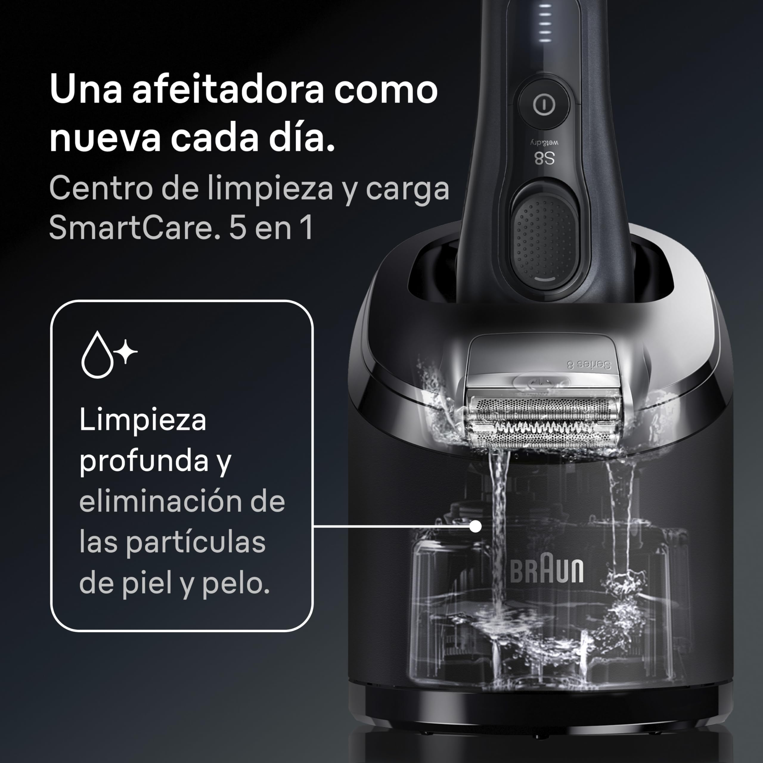 Braun Series 8 Afeitadora Eléctrica Hombre, 8663CC, Gris | Máquina de Afeitar Barba con Recortadora de Precisión Integrada, 60 Min de Uso, Centro de Limpieza, Estuche de Viaje