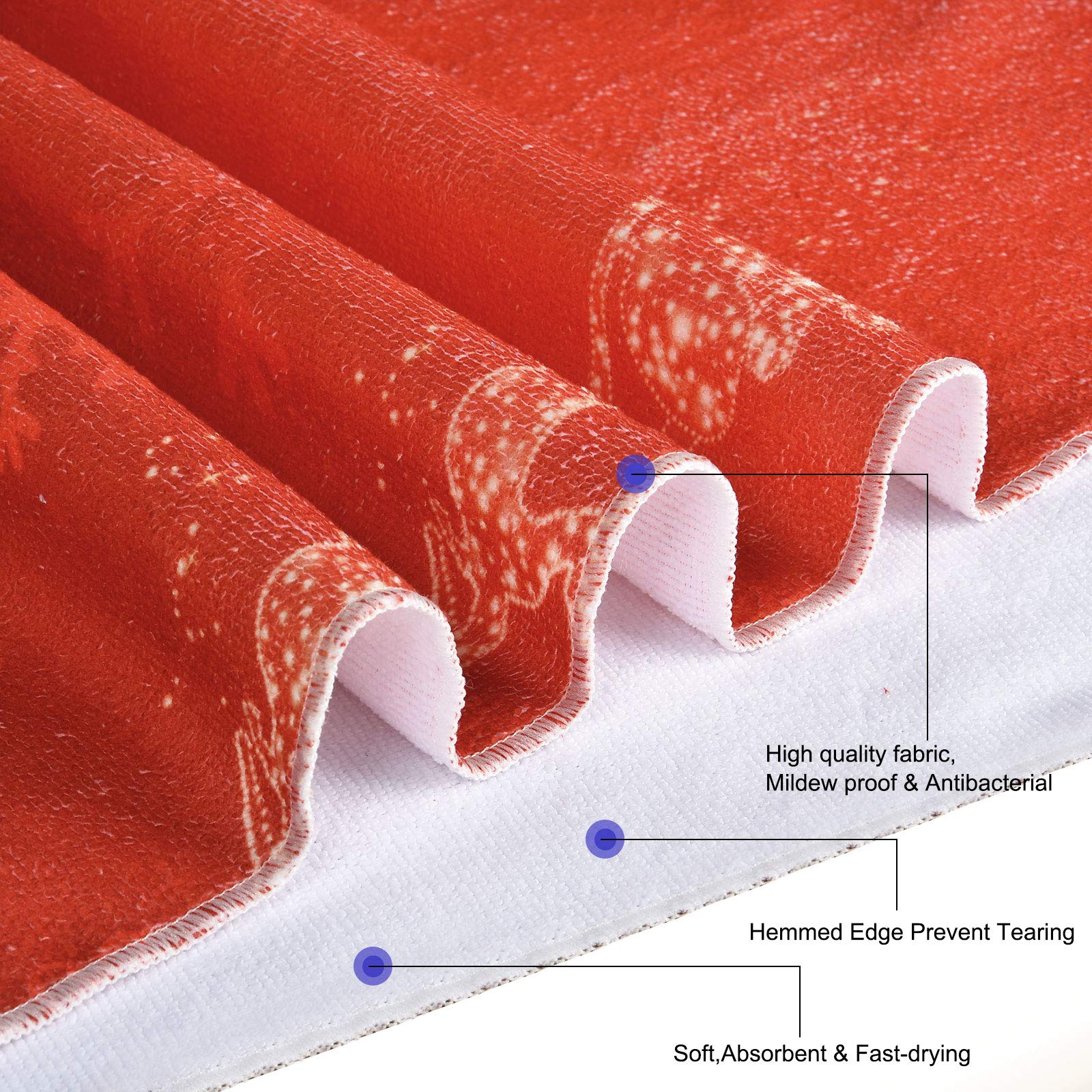 Alishomtll 7 Pcs Merry Christmas Shower Curtain Sets with Rugs and Towels, Include Non-Slip Rug, Toilet Lid Cover, Bath Mat and Towels, Christmas Tree Shower Curtain with 12 Hooks, Red Bathroom Decor