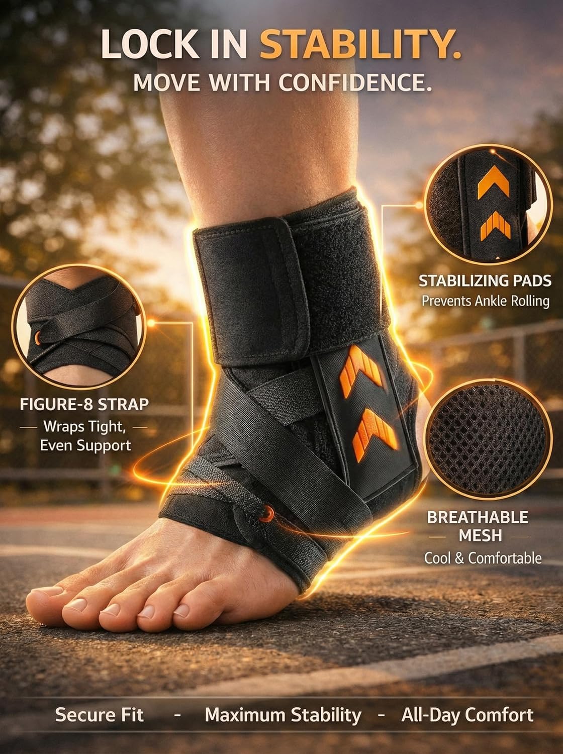3D Wrap Stability Ankle Brace for Men and Women, Quick-Adjust Figure 8 Ankle Support Brace, Lightweight In-Shoe Lace Up Ankle Stabilizer with Side Pads for Basketball, Volleyball, Sports (XL)