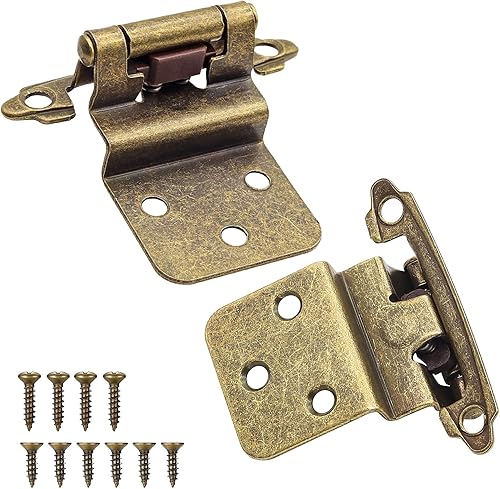 Bisagras de puerta de gabinete de latón antiguo de 38 pulgadas, paquete de 20 (10 pares) de bisagras de gabinete de cocina con cierre automático