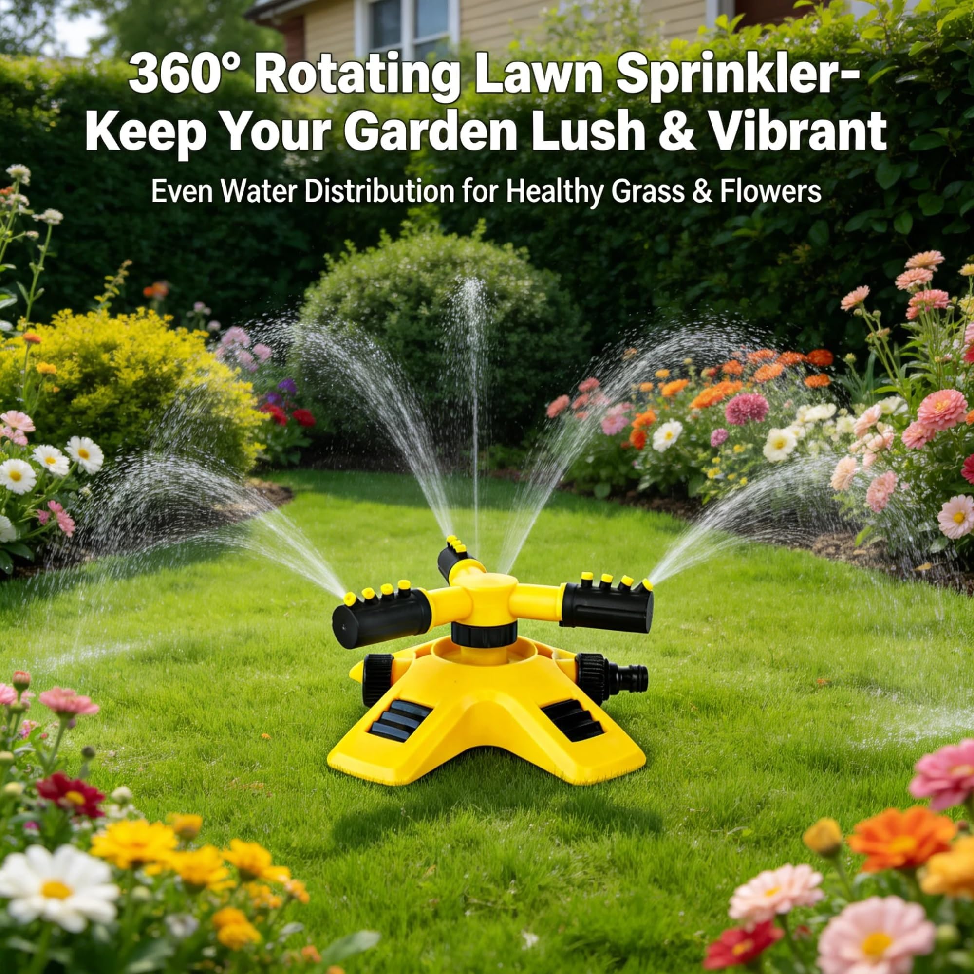 Irrigatore rotante a 360° per giardino, irrigazione automatica per aiuole, verdure, erba (4 punti, 30 m)