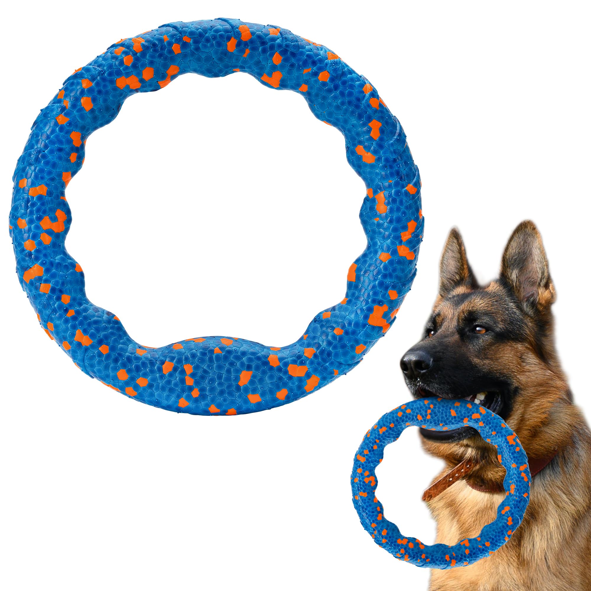 SUNNEKO Dog Ring Toy, Flying Discs for Throwing Catching, Water Floating Dog Training Ring for Medium Large Breeds, Blue