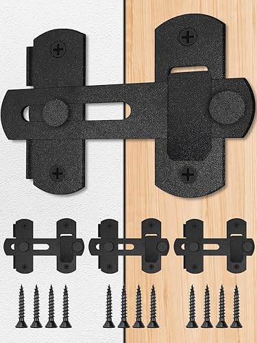 4 paquetes Cerradura de puerta corrediza de granero de 4 pulgadas, pestillo de cerradura de puerta de acero inoxidable negro para puertas de valla