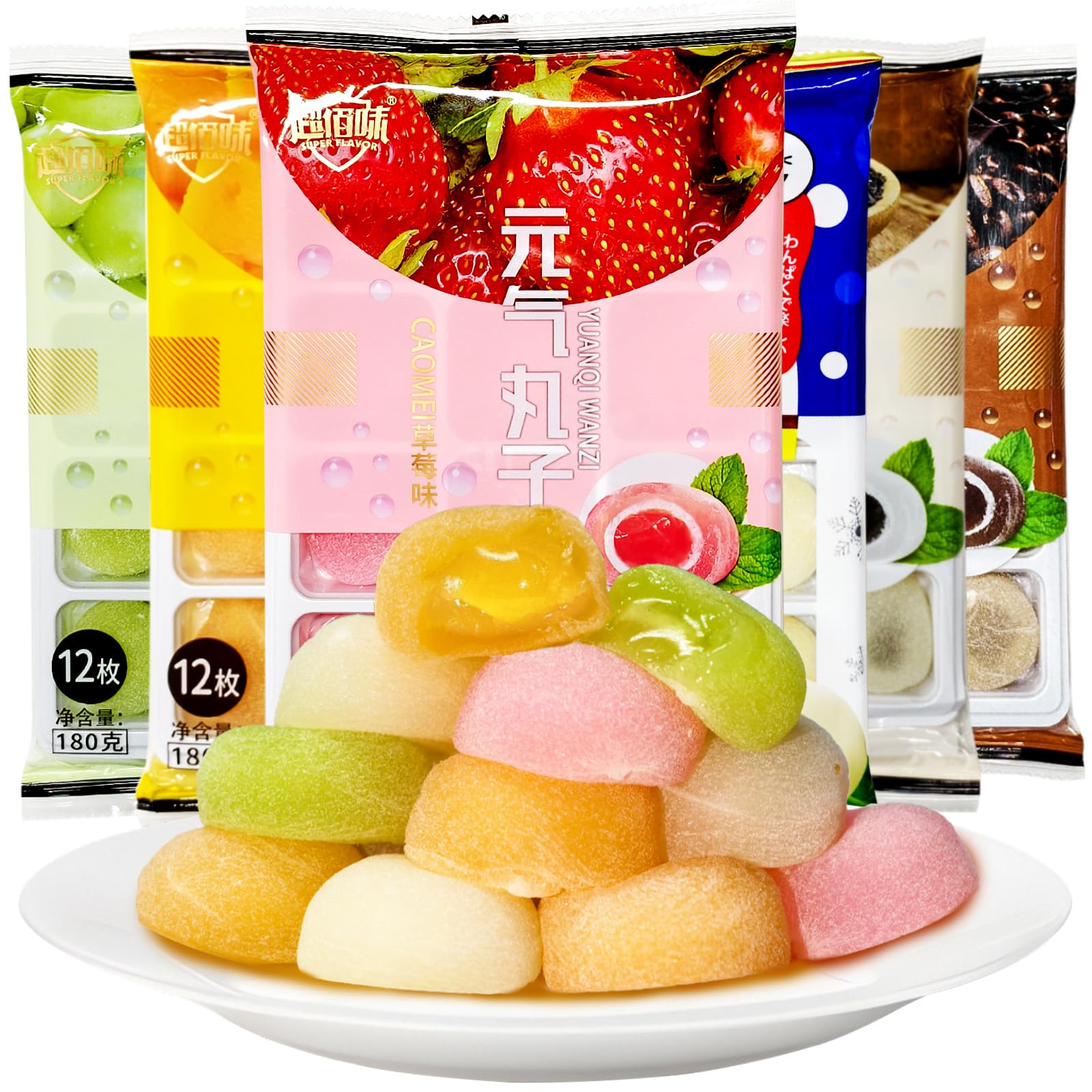 Japanese Mochi 38 oz(6 Pack) 6 Flavors Mix Dango Rice Cake Daifuku Candy Bits Nuggets Snack Asian Delicious Unburdened Dessert for Kids through Adult