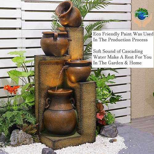 Miniatura 4 de Fuente de agua de jardín al aire libre de 53 pulgadas de alto para jardín, patio, terraza, porche y decoración de arte del hogar, fuente grande en