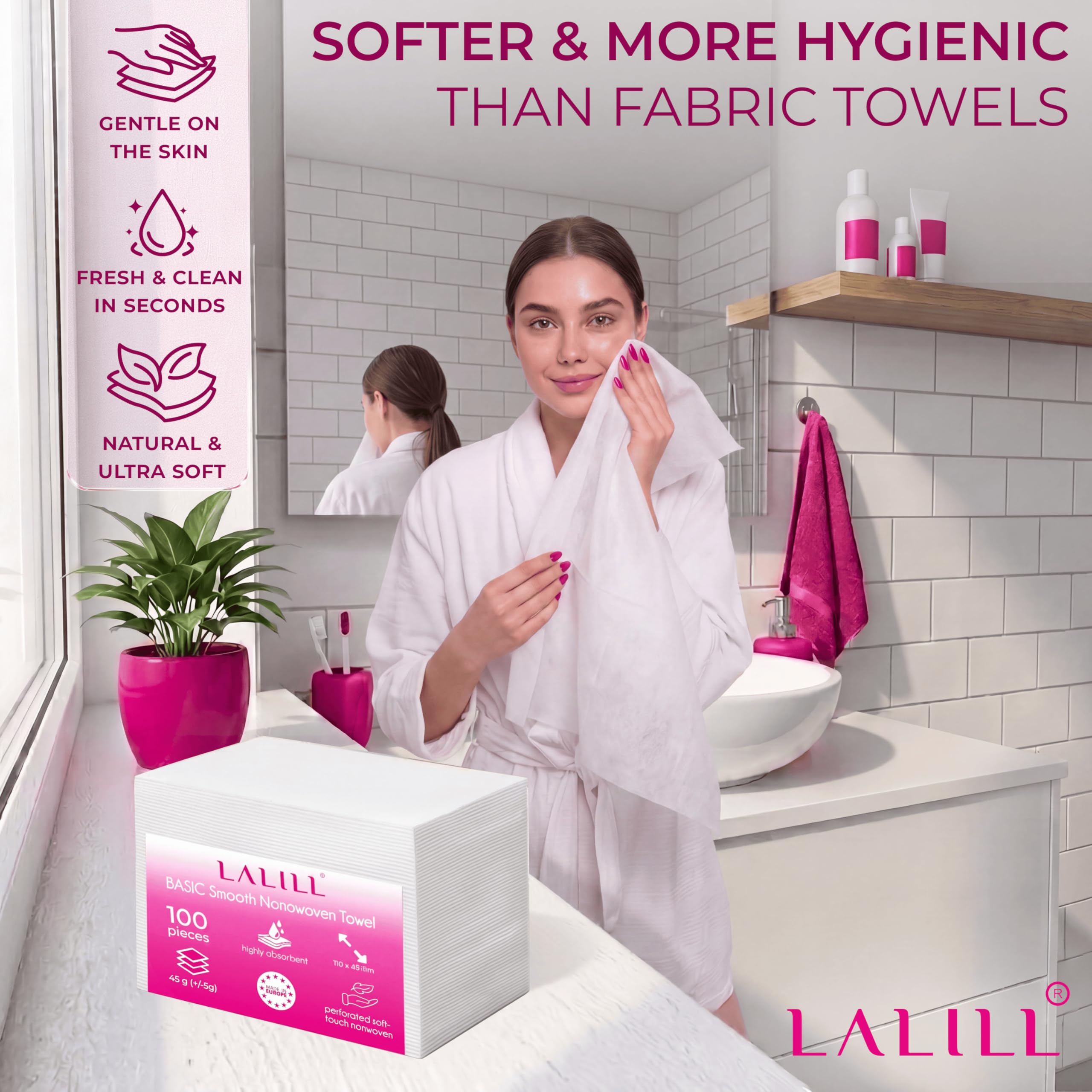 LALILL Fusselfreie Kosmetiktücher 70x40 cm, 100 Stück - Handtücher saugstark & weich - Friseur Tücher aus Vliesstoff - Einweghandtücher für Babys, Erwachsene, Senioren - Hygienisch verpackt