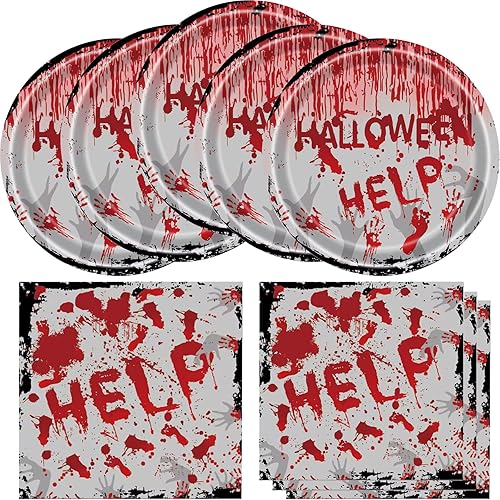 Suministros para fiesta de Halloween, platos y servilletas de fiesta de Halloween, 20 platos y 20 servilletas, decoraciones de fiesta con estampado