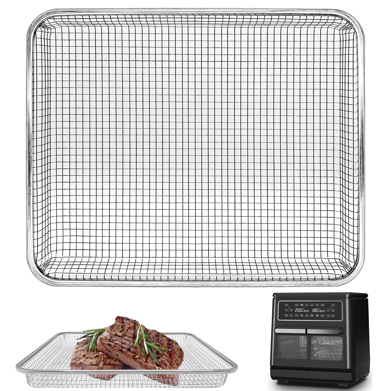 GCQ Air Fryer Wire Rack for Breville Halo Flexi Air Fryer, 12"×9.8"×1.3" Stainless Steel Air Fryer Accessories Replacement Parts Roasting Steamer Grill Rack Basket Baking Tray，Dishwasher safe