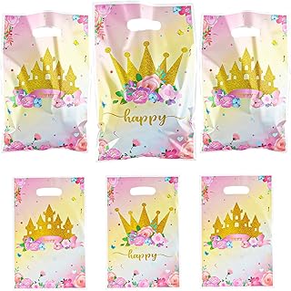 AEOKJOSI Pink Gold Crown & Castle Candy Bags Bulk 6.5x10 Inch - Your Princess Party Favors, Royal Wedding Gift Bags, Enchanted Treat Pouches for Girls Birthday & Bridal Showers (Pack of 30)
