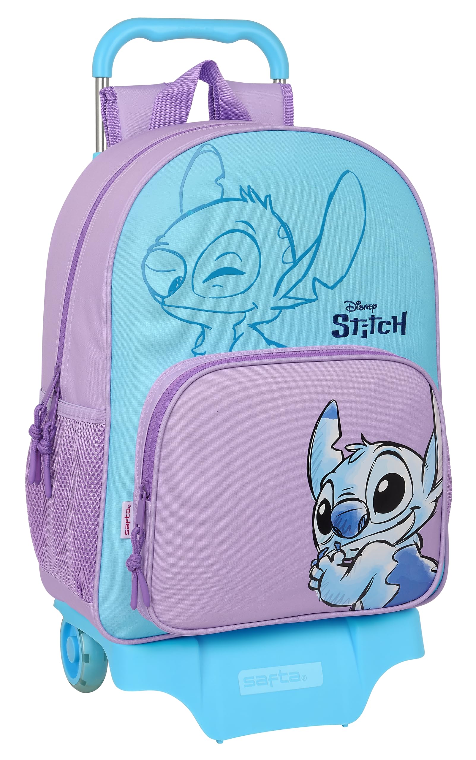 Safta STITCH SWEET - Mochila Escolar con Carro 905, Ideal para Niños de Diferentes Edades, Cómoda y Versátil, Calidad y Resistencia, 33x14x42 cm, Color Azul/lila