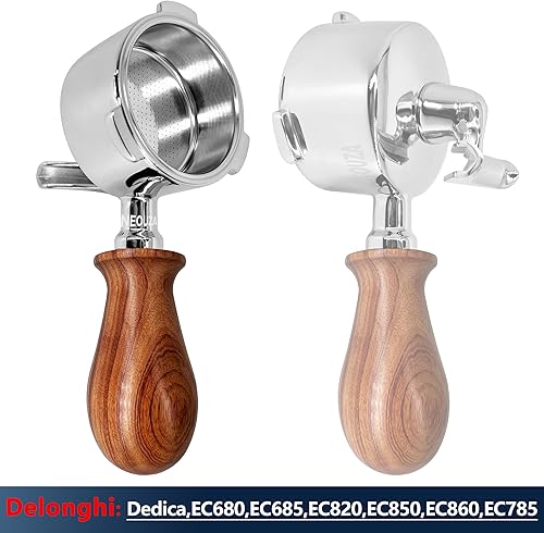 Miniatura 9 de NEOUZA Portafiltro espresso de 2.008 in compatible con máquina de café DeLonghi Dedica EC685 Smeg, mini mango de madera, cesta no presurizada,