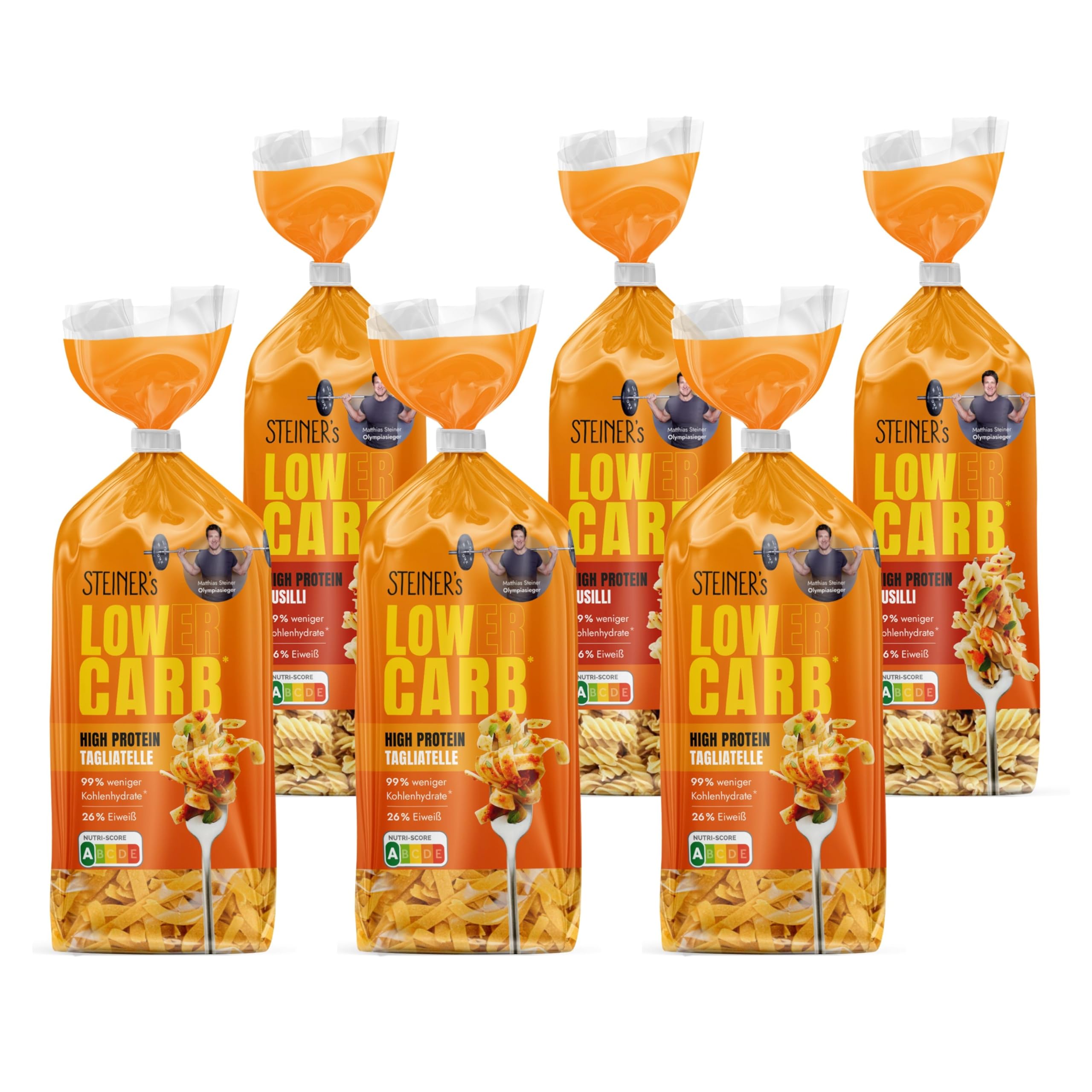 STEINER´s Low Carb Pastamix | 99% weniger Kohlenhydrate | Tagliatelle + Fusilli | Ballaststoffreich, (STEINER´s Pastamix, 3+3 Pack)