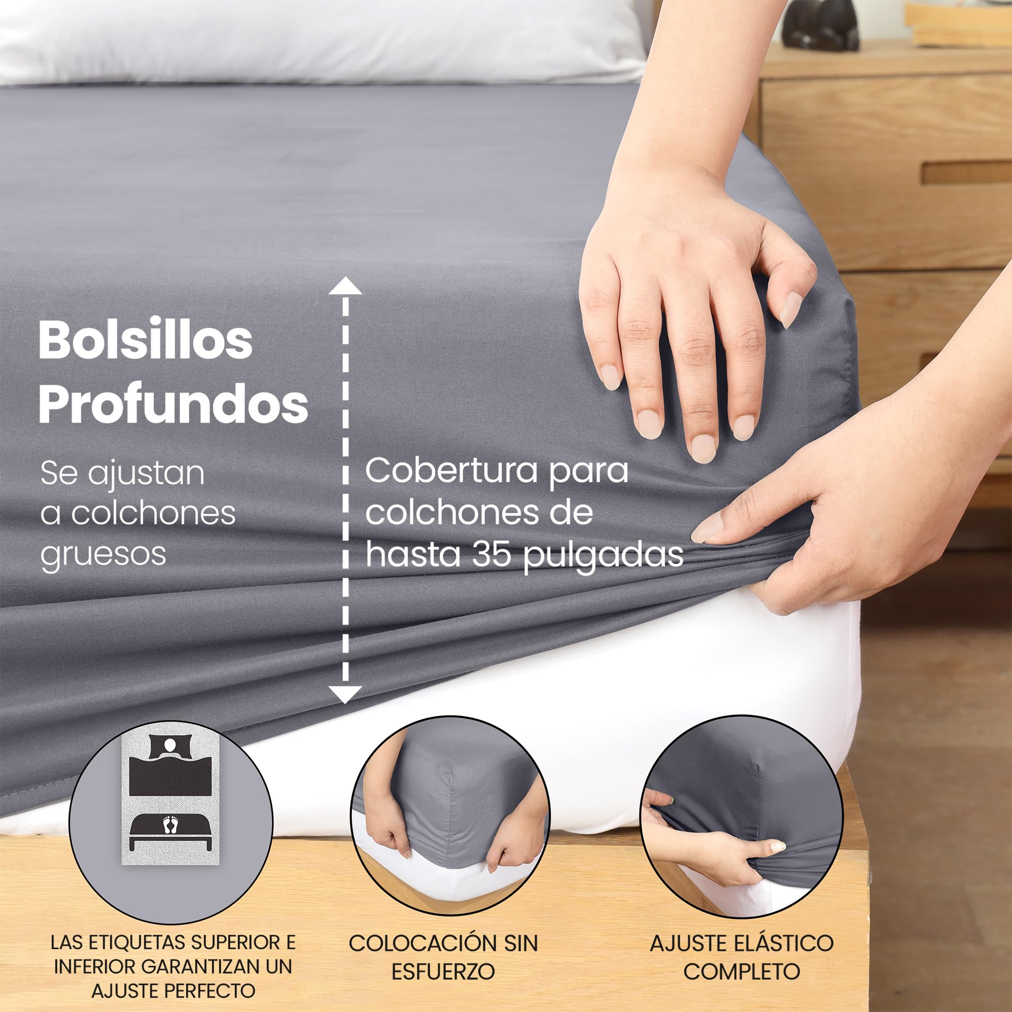 Utopia Bedding Sabana Bajera 150x190/200 - Gris - Certificado Oeko Tex - Bolsillo Profundo - Microfibra Cepillada (Cama 150)