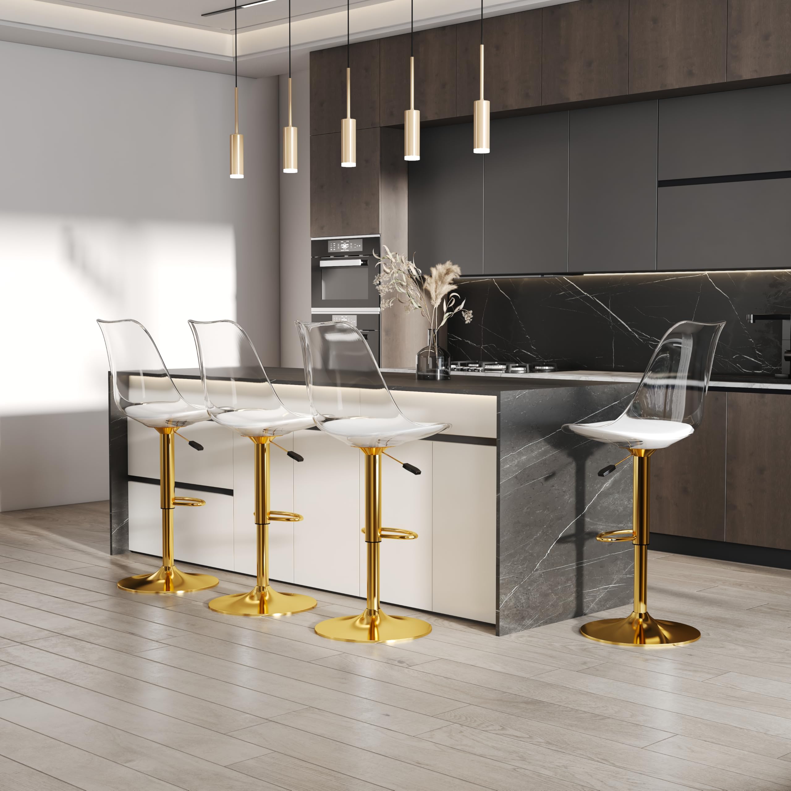 Svmdcu Swivel Bar Stools Set of 4, Bar Chairs with Backs,Adjustable Swivel Kitchen stools,Counter Height Barstools for Bar with Acrylic Backrest and