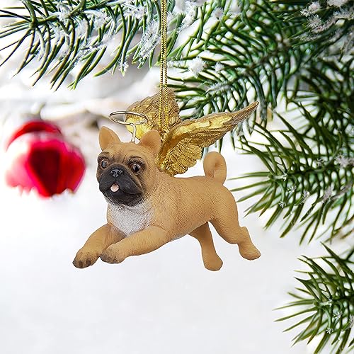 Miniatura 120 de Design Toscano Pitbull Dog Angel - Adorno navideño para árbol de Navidad, 4 pulgadas, resina de piedra fundida, acabado marrón y dorado Marrón