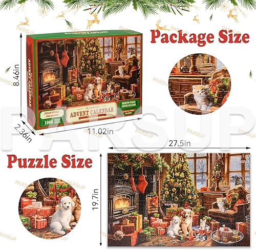 Miniatura 2 de Calendario de Adviento de Navidad 2023 - Rompecabezas de 1000 piezas de chimenea para niños y adultos, 27.6 x 19.7 pulgadas, 24 cajas de