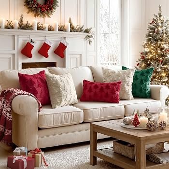 well dressed home christmas pillows MIULEE Throw Pillow Covers Burgundy Red Set of 2 18x18 Ideal for seasonal decor