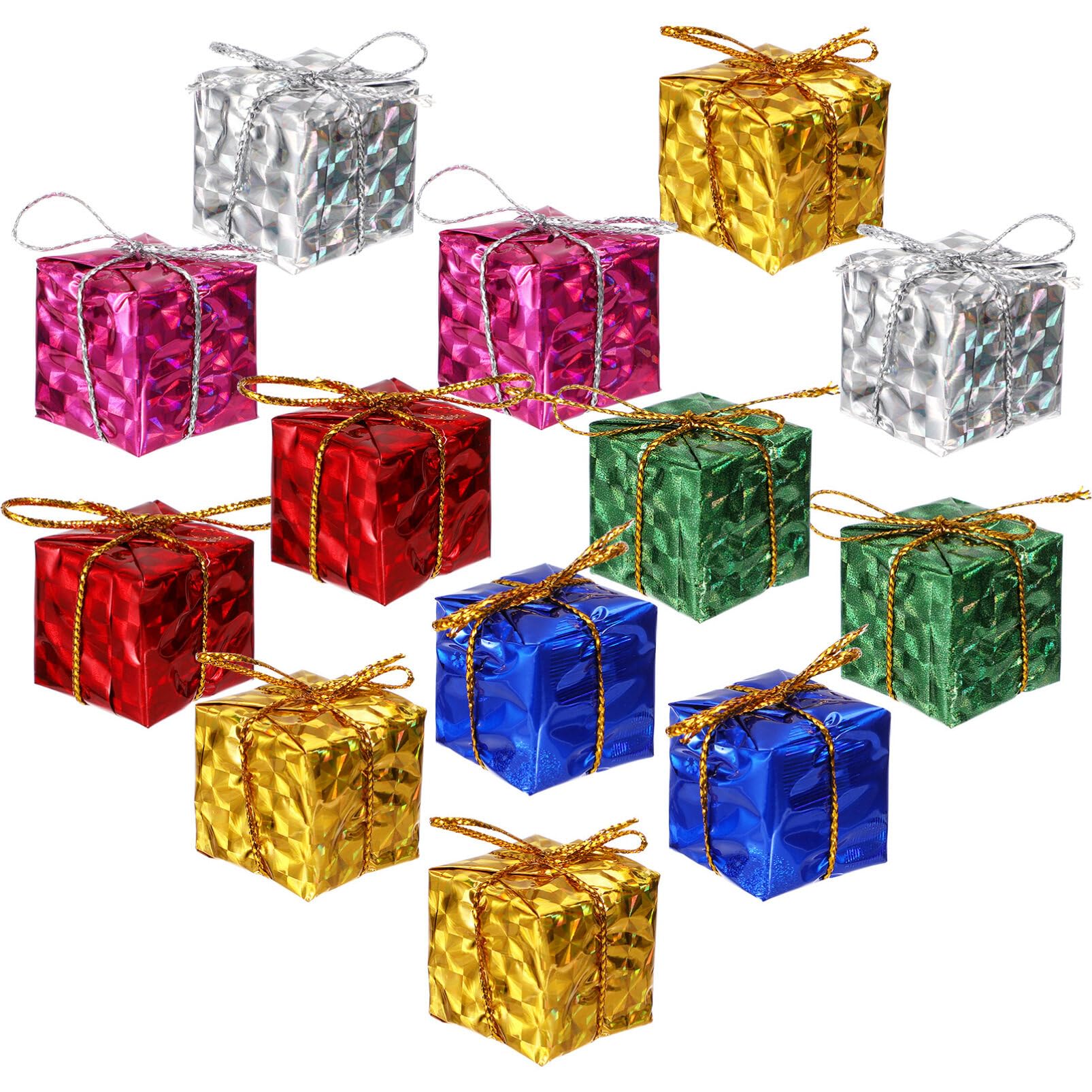 EXCEART 72 Pcs Christmas Tree Decor Hanging Gift Box Christmas Ornaments Mini Wrapped Present Boxes Miniature Foil Ornaments for Xmas Tree Pendant (Assorted Color)