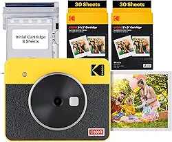Kodak Mini Shot 3 Retro - Câmera Instantânea e Impressora Fotográfica 2 em 1 (60 folhas), foto 7,6 x 7,6 cm, compatível iOS e Android, Bluetooth,4PASS alta definição e acabamento laminado – Amarela