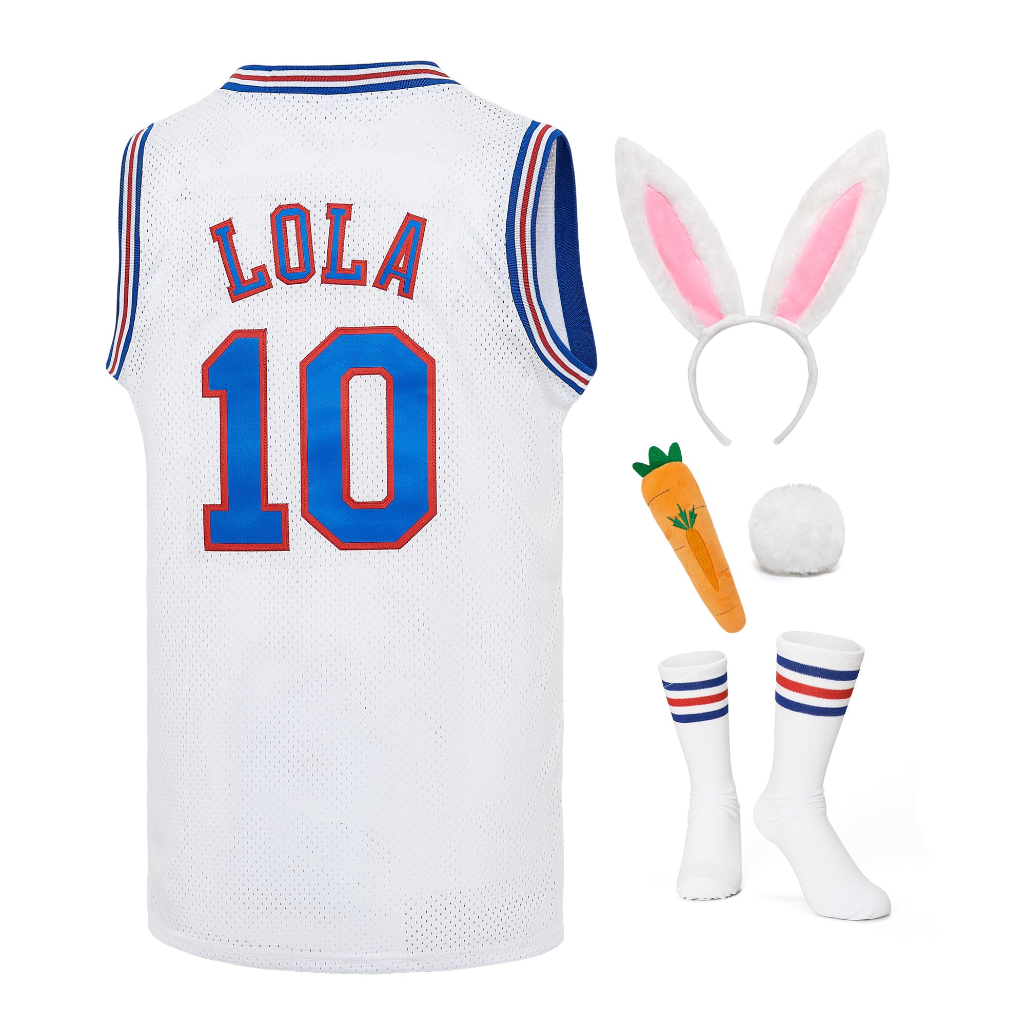 Mens Bugs #1 /Lola #10 Space Movie Basketball Jersey Sports Halloween Costumes Jersey White XS-XXL
